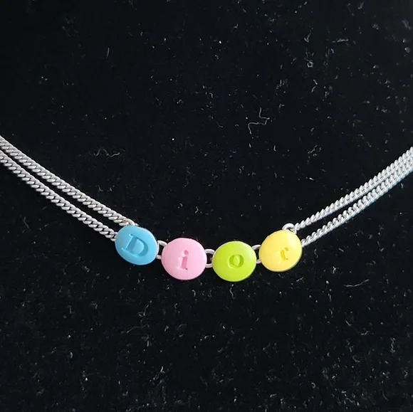 DIOR Enamel Charm Silver Tone Choker Necklace - Picture 2 of 5
